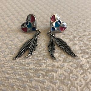 Heart-feather hippie dangle stud earrings